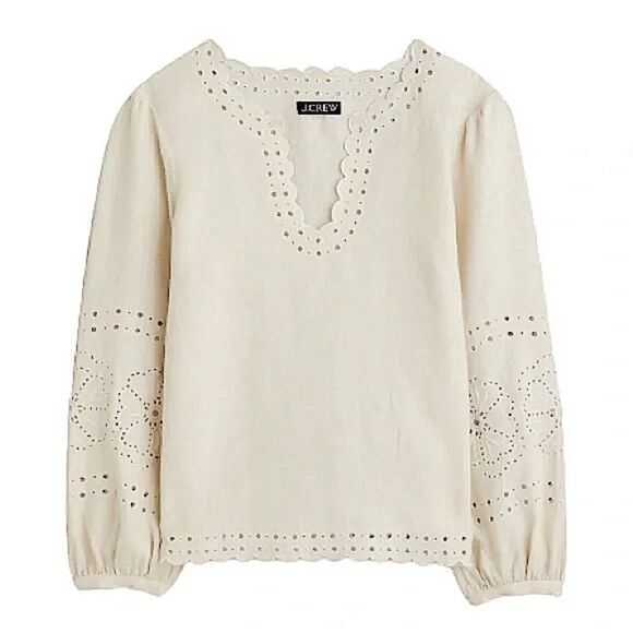 J Crew Bungalow Embroidered Linen Top NWT - Picture 1 of 8